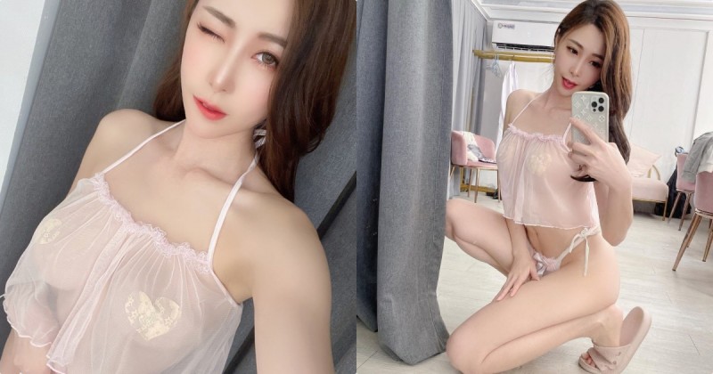 正妹「艾比」粉嫩透視薄紗太誘人，「撩人曲線」看得好明顯呀！【EV棋牌】-EV棋牌