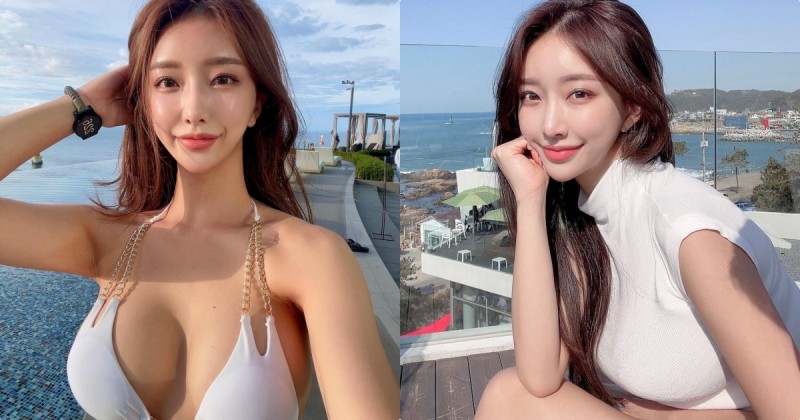 美乳姐姐「比基尼托住飽滿巨乳」，「兩顆車頭燈」實在太明顯！【EV棋牌】-EV棋牌