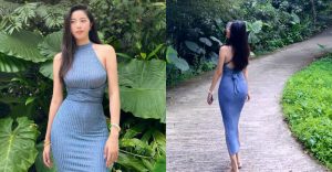 萬綠叢中現「氣質正妹」,貼身洋裝美顯「性感S曲線」超誘人【EV棋牌】-EV棋牌