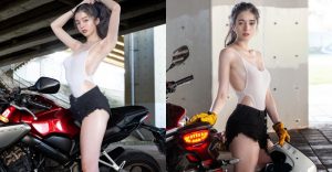 白嫩帥妹「辰辰」包屁衣跨檔車,現出「蜜大腿」連嫩乳也側漏!【EV棋牌】-EV棋牌