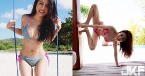 這是哪一招！「陽光比基尼妹」原來筋超開，沙灘曬乳還要邊爬牆！【EV棋牌】-EV棋牌
