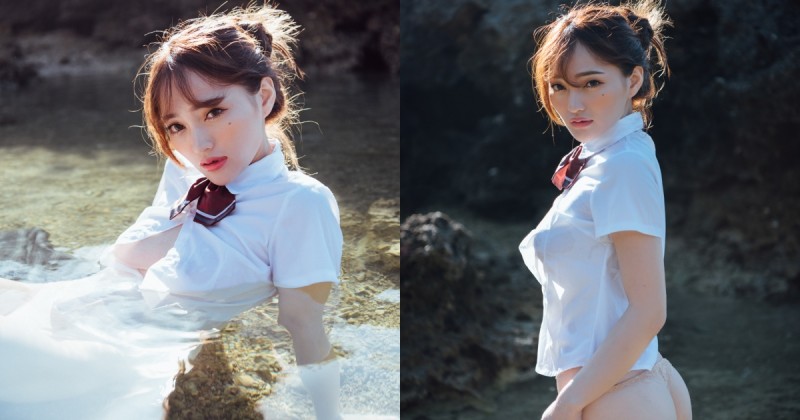 奶妹の初體驗！墾丁海岸「制服正妹」大尺度戲水，渾身濕透「圓乳蜜桃」超狂露出！