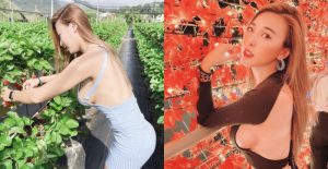 草莓季來了!巨乳博士班學生「Bella 貝拉」大露渾圓側奶採草莓【EV棋牌】-EV棋牌
