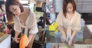 「短髮奶妹」水果攤切木瓜，低胸爆乳小熱褲有夠清涼，根本就是大放送！【EV棋牌】-EV棋牌